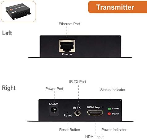 J-Tech Digital HDMI Extender מעל CAT5E יחיד/6/7 כבל Full HD 1080P עם TCP/IP, IR עד 400ft [JTD-EX-120M]